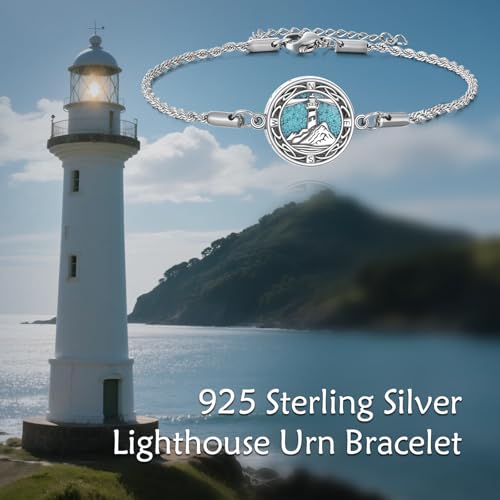 ONEFINITY Urn Bracelet For Ashes 925 Sterling Silver Lighthouse Ashes Bracelet Memorial Cremation Jewellery Gift