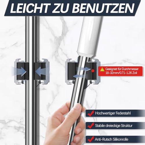 3-H Tool Holder Wall Mount, Wall Broom Holder for Mops / Brooms / Garden Tools for Walls, Masonry / Doors - Up to 4 kg | Broom Holder Wall Mount for Broom Garden Tools Shovel Mop Device Holder for Home Garden Garage Powder Coated 10 Black