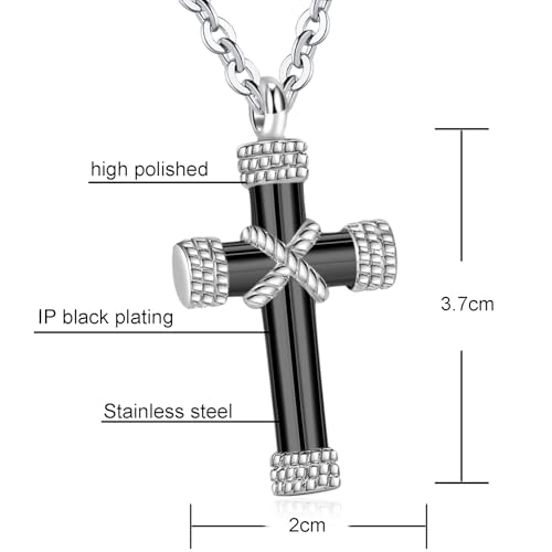 Cross Cremation Urn Necklace for Ashes Pendant for Men Silver