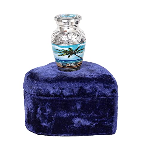 HLC Keepsake URN – Blue Beach Keepsake Qnty 1 -Urn for Human Ashes with 1 Velvet Box Bag-Mini Keepsake Urn - Affordable Urn (3 cu.in)