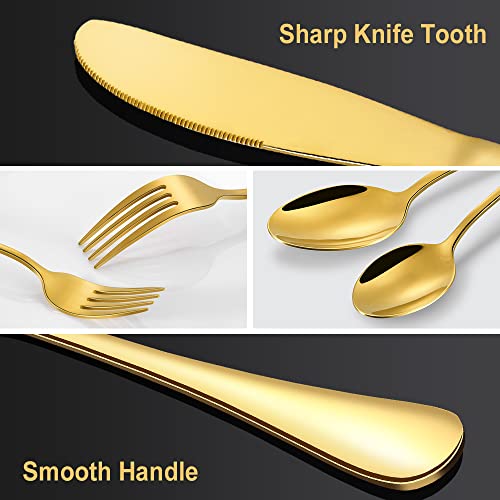Gold Silverware Flatware Set for 8, 40 Piece Stainless Steel Cutlery Set With Titanium Golden Plated, Tableware Kitchen Utensil Include Spoons, Forks, Knives, Mirror Polished, Dishwasher Safe Gold