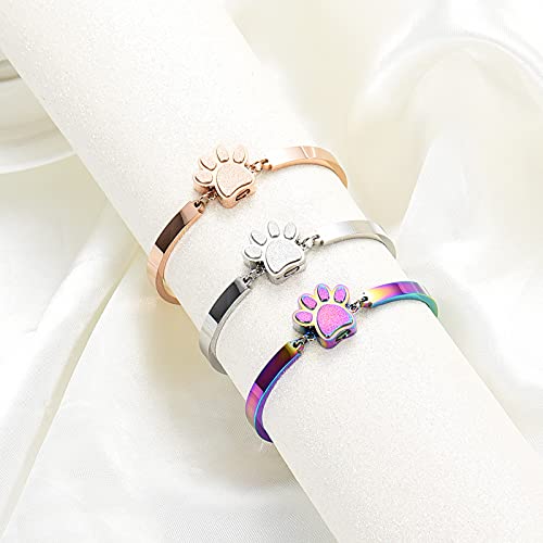 Stainless Steel Paw Print Urn Bracelet Memorial Ash Keepsake Cremation Jewelry Dog Ashes Bracelet Colorful