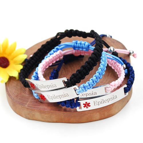 Uloveido Personalized Engraved Name Medical Identity Bracelet for Women or Men Y3944 Black Epilepsy