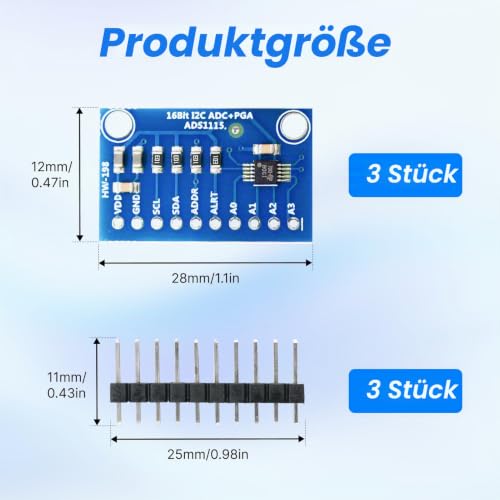 ADS1115 ADC for Arduino Module 16 Bit 4 Channels Precision Analogue Digital Converter with I2C Interface for Arduino Raspberry Pi Microcontroller Projects Stable Measurement Extension Module 3