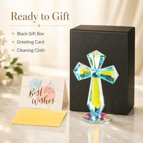 K9 Crystal Cross Keepsake, Rainbow Prism Christian Gift Multicolor