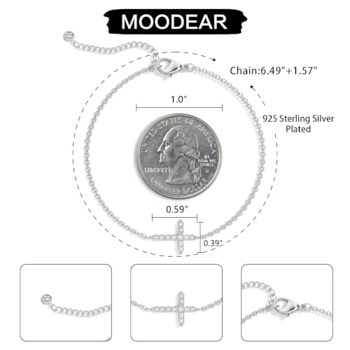 Moodear Cross Bracelet for Women, Dainty Sterling Silver/Gold Plated Gift CZ Silver Cross Bracelet