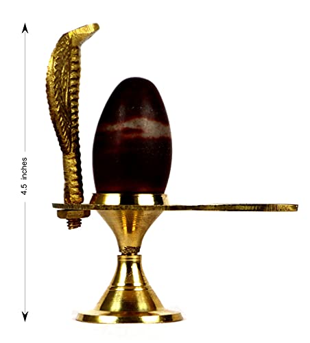 ASHIRWAD Narmadeshwar Shivling with Brass Jalheri (Yoni) Narmada River Banalinga Shiva Lingam Stone for Puja | AE000052-03 (4 inches) 4 inches