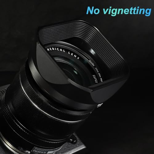 Haoge Metal Square Lens Hood for Fujifilm Fujinon XF 18-55mm F2.8-4.0 R LM OIS & XF 14mm F2.8 R Lens with a Hood Cap on X-T5 X-T4 XT50 XH2 Camera