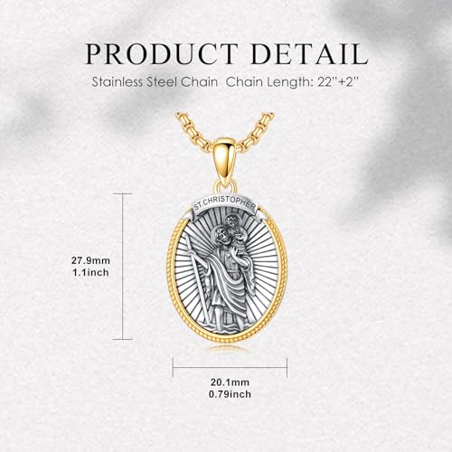 St Christopher Necklace 925 Sterling Silver Patron Religious Amulets Jewelry Patron Saint Medals Gift for Men Father