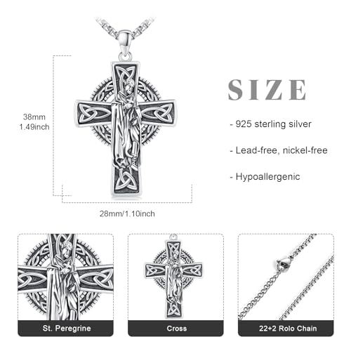 Midir&Etain 925 Sterling Silver Saint Patron Medal Necklace Amulet Protection Religious Christian Catholic Jewellery Gifts for Men Women E01-St Peregrine