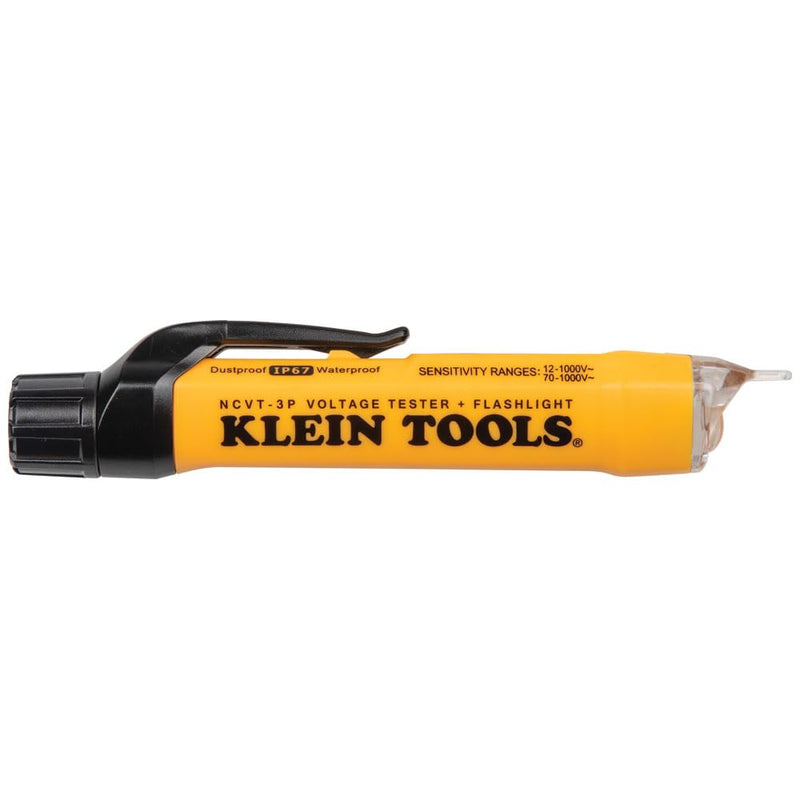 Klein Tools NCVT3P | Non-Contact Voltage Tester 12-1000V AC | Dual Range Test Pen with Flashlight | Acoustic Signal & Flashing LED | Auto Shut Off | Pocket Clip | Professional Voltage Detector