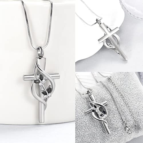 Minicremation Urn Necklaces for Ashes Crystal Butterfly Cross Memorial Pendant for Women Black