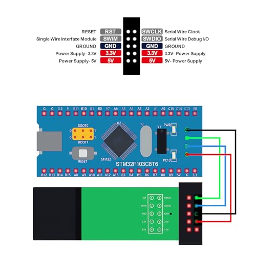 ST-Link V2 Emulator Downloader Programmer, ST-Link V2 Mini Debugger Programming Emulator Downloader for ST-M8 STM-32 with Dupont Wires (Pack of 2)