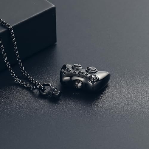 Urn Necklace for Human Ashes Game Controller Cremation Jewelry for Ashes Gamepad Memorial Pendant Hip-Hop Necklace Gift for Men Boy Black