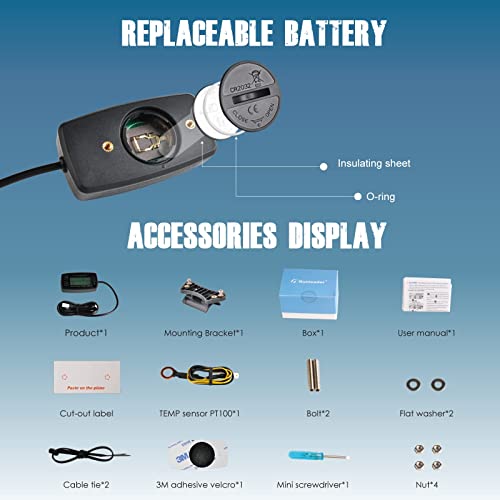 Runleader RL-HM035A-M5 Speedometer Urenteller Motor Temperature Display | With mounting bracket, alarm RPM & Temp, backlit display, for lawn tractors, compressors, generators, snowmobiles