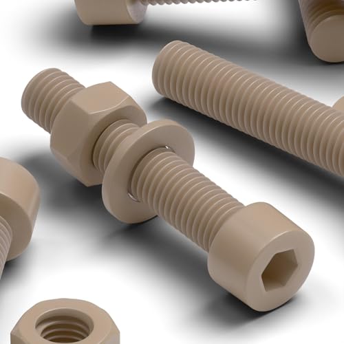 Caterpillar Red 5-pack natural PEEK M8 x 45mm socket head screws with nuts and washers