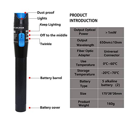 SinLoon Visual Fault Locator Red Light Pen Fiber Optic Cable Tester Cable Tester Suitable for 2.5mm Plug for CATV Telecommunication Engineering Maintenance (1mW)