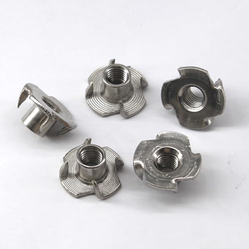 SeeRaphee M10 solid 304 stainless steel T-nuts with four claws and threaded inserts, 50 pieces