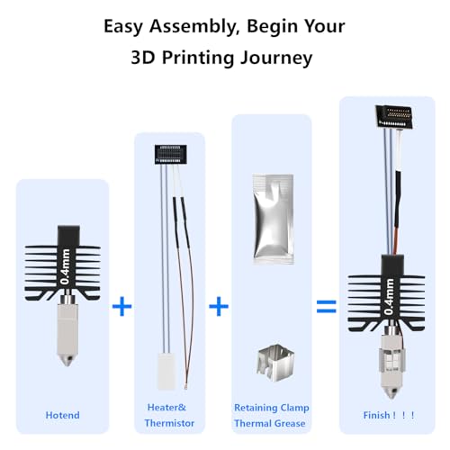 【Upgraded All-Metal Hotend】0.4mm Hardened Steel Nozzle Hotend Assembly for Bambu Lab P1S/P1P Printers, 24V 48W Ceramic Heater with High-Temp Thermistor Replacement Hotend for P1 Series 3D Printers 0.4mm