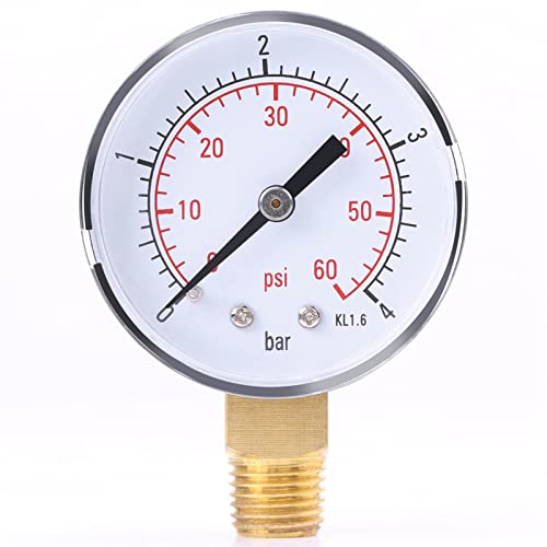 Tyenaza Pressure Gauge Water Pressure Gauge 0-4bar/0-60psi NPT Pressure Tester 1/4 Inch NPT Side Mounting Pipe Thread