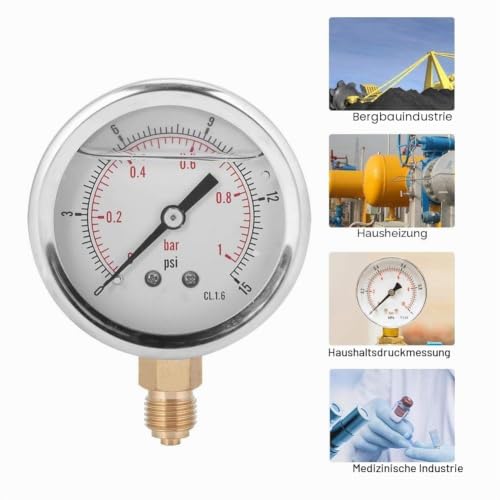 Oil Filled Vacuum Pressure Gauge TS-PGGZ604-0bar 1/4BSP Y60 Radial Oil Filled Vacuum for Petroleum Metallurgy -30-0inhg Vacuum Gauge Oil Gauge