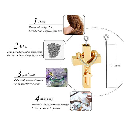 Cremation Jewelry for Ashes Pendant - Cross Urn Necklace with Mini Keepsake Urn Memorial Ash Jewelry Gold