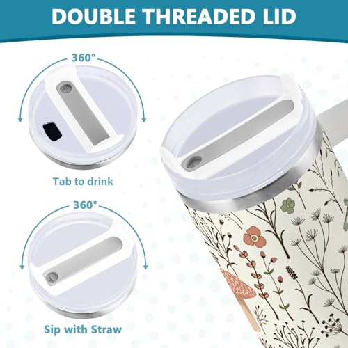 30 oz Tumbler with Straw & Handle - 2 in 1 Lids Leak Proof Tumblers - Large Insulated Stainless Steel Cup - BPA-Free Water Bottle Travel Metal Mug for Women Man, Cute Boho Mushroom Botanical Mushrooms Botanical Mushroom 30 Ounces