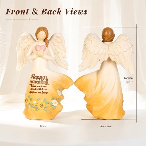 Retirement Angel Figurine, Faceless Winged Angel Holding Heart, Resin Angel Statue with Printed Retirement Message for Indoor Decor,Retirement Angel with Heart Retirement Angel with Heart