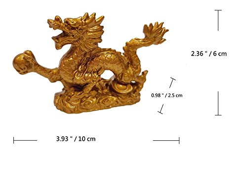 DMtse Chinese Feng Shui Dragon Lucky Golden Color Figurine Statue for Luck & Success 4 inch Long with Box