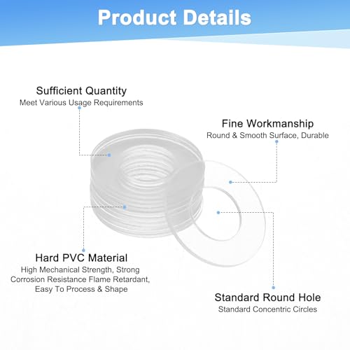 M METERXITY M12 PVC flat washers, clear 12mm ID x 20mm OD plastic sealing spacer rings, 200-pack