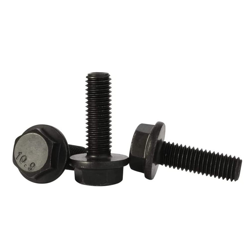 [Australia - AusPower] - M6 x 20mm Flanged Hex Head Bolts Flange Hexagon Screws, Full Thread, Alloy Steel, Black Oxide Finish, Quantity 25 M6-1.0 x 20mm 