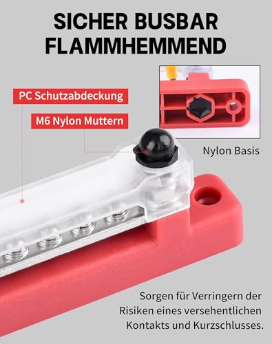 LAOYE Busbar 12V-48V DC 150A Busbar Busbar Distribution Block 12V Power Distribution Block with Cover 6x M4 Terminal Bolts 12 V Distributor for Car RV Truck Red Black Pack of 2 150A-6M4