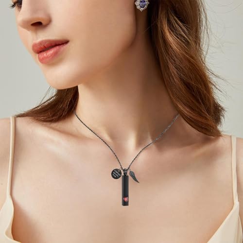 Hearbeingt Birthstones Urn Necklaces for Ashes for Women Men Cube Cremation Jewelry Urns Pendant for Human Ashes Memorial Keepsake Locket Jewelry Black-R