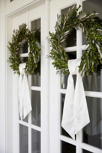 12 Pack White Wreath Sash Bulk for Front Door, Blank Linen-Look Wreath Sashes for Embroidery Wedding Event, DIY Church Holiday Decor, 5.12 x 54 Inch White - 12 Pack
