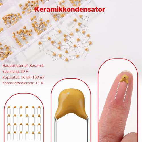 YIXISI 480 Pieces 24 Values 10pF-100nF 50V Ceramic Capacitor Assortment Kit, Multilayer Monolithic Ceramic Chip Capacitor, Ceramic Capacitor 10pF-100nF - 24 values - 480 pieces
