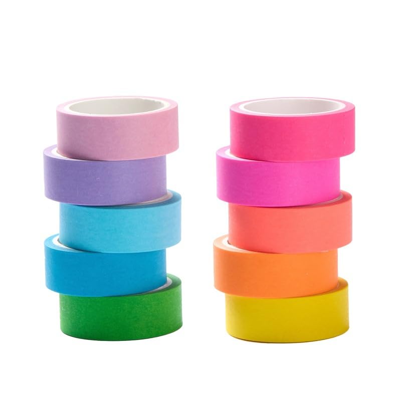Washi Tape Set, Rainbow Colorful Masking Tape, Decorative Scrapbook Tape, 15mm Wide, 10 Rolls (Brilliant) Brilliant
