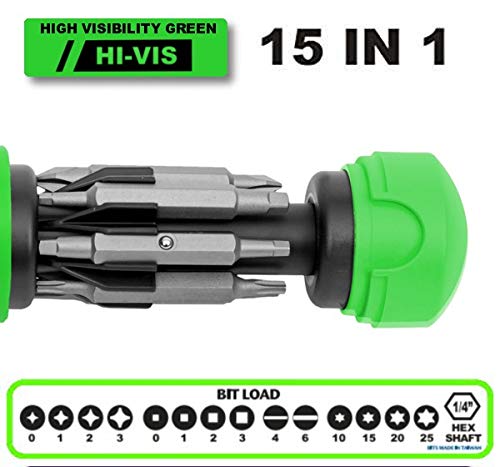 Megapro Hi Vis Original Multi Bit Screwdriver 15 in 1 High Visibility Green USA 151HVG