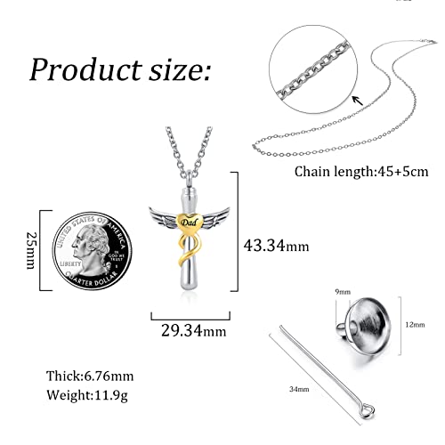 YSAHan Cross Angel Wings Urn Necklace for Ashes Dad Cremation Jewelry Memorial Ash Holder Pendant