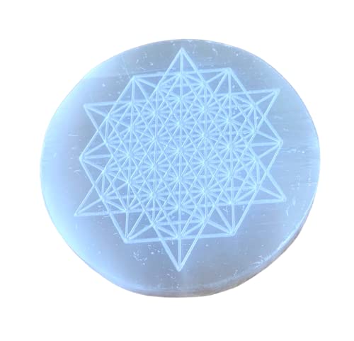 Selenite Crystal 3" Round Charging Plate Healing Reiki FENG Shui Gemstone Gift Positive Energy Meditation Wellness Handcrafted