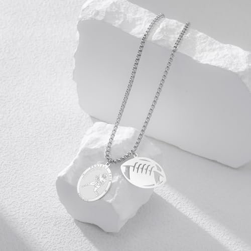 Dreamtimes St. Sebastian Medal Necklace for Men Women Stainless Steel Religious Saint Patron of Athletes Catholic Necklace Amulet Medal Protection Jewelry Football-S