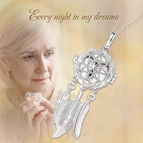 INFUSEU Unique Urn Necklaces for Ashes for Women, Cremation Jewelry for Human Pet Ashes, 24 Inch Chain Dream Catcher Silver