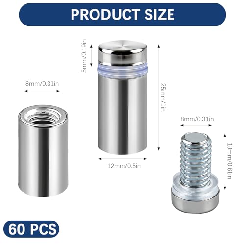 Orepzinc stainless steel sign standoff screws and spacers for glass, acrylic, artwork, and wall displays