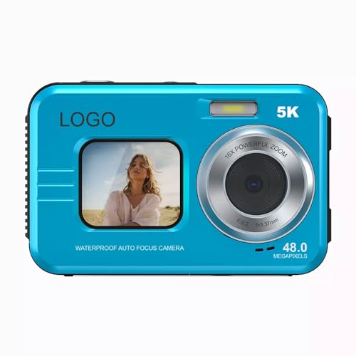 Mercanova 5K Underwater Camera, Waterproof, 48MP, Dual Screen, Blue