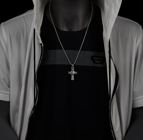 COOLSTEELANDBEYOND Men's Stainless Steel Knights Templar Cross Necklace, Crusader Red Enamel Pendant, Celtic Knotwork Jewelry, Masculine Medieval Religious Gift for Him