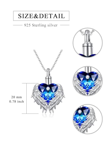 Angel Wing Urn Necklace for Ashes 925 Sterling Silver Amethyst Heart Cremation Necklace w/Funnel Filler Jewelry Gifts for Women