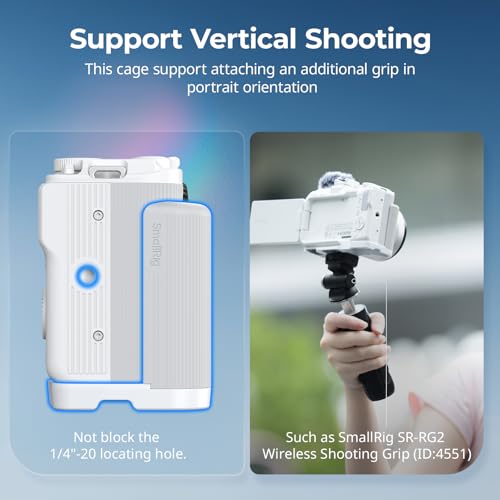 SMALLRIG R50 V Handgrip L-Shape Grip for Canon R50V with Quick Release Plate for Arca, Lightweight Ribbed Side Handle, Cold Shoe Mount, 1/4"-20 threaded holes, Support Vertical Shooting (White) - 5430 White