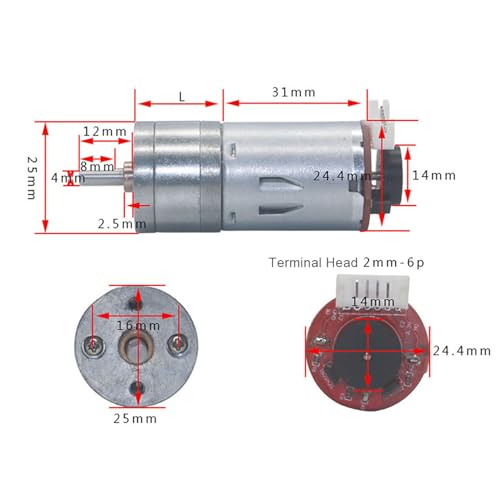 Garosa Encoder Gear Motor 12V 65mm 500RPM Full Metal Gears for Smart Car