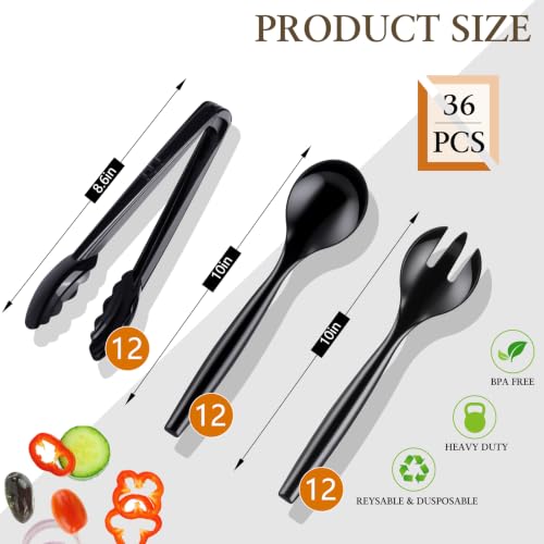 Mwellewm 36Pc Plastic Serving Utensils Set Disposable Tong Spoon for Buffet Black 36Pcs-Style 1