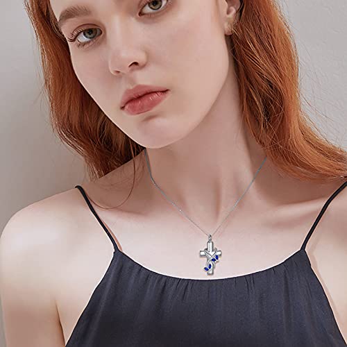 POPLYKE Urn Necklaces for Ashes 925 Sterling Silver Cross Necklace Cremation Animal Jewelry for Ashes Memorial Ash Pendant Keepsake Gifts Cross Butterlfy