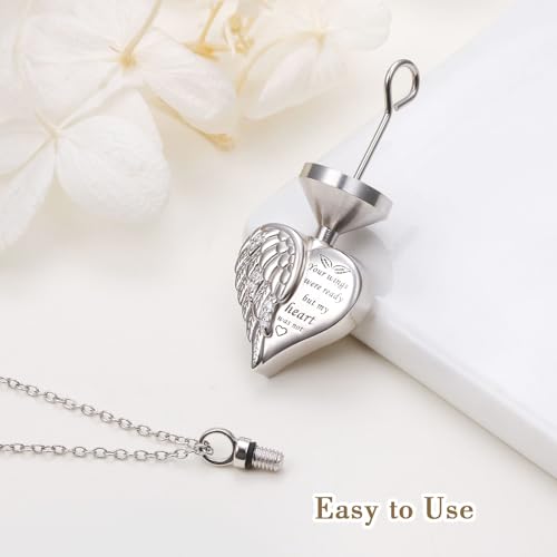 Urn Necklaces for Ashes Sterling Silver Cremation Pendant for Loss Angel Wings